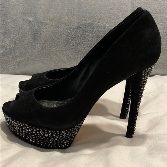 Brian Atwood Black Suede Crystal shoes 61/2 - Picture 2 of 5